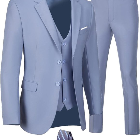 Men's Suits 3 Piece Slim Fit Suit Set,Two Button Wedding Business Tuxedo - Picture 1 of 7